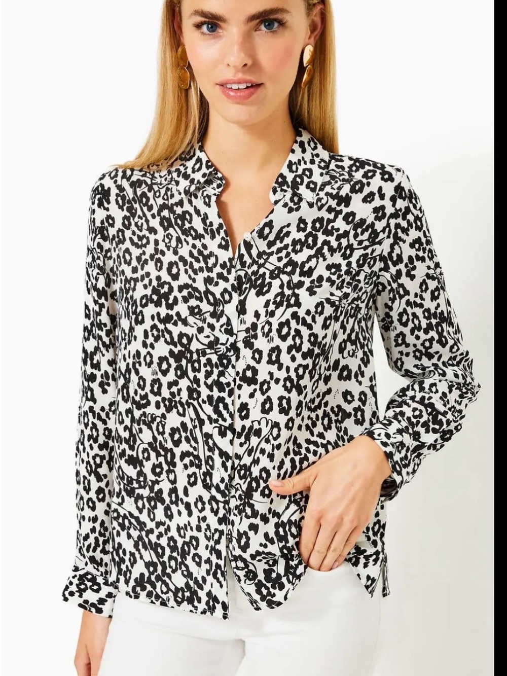 New Lilly pulitzer Kiran button down blouse size XS long sleeves 100% silk